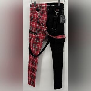 Hot Topic Red Plaid and Black Denim Tripp Pants NO TAGS